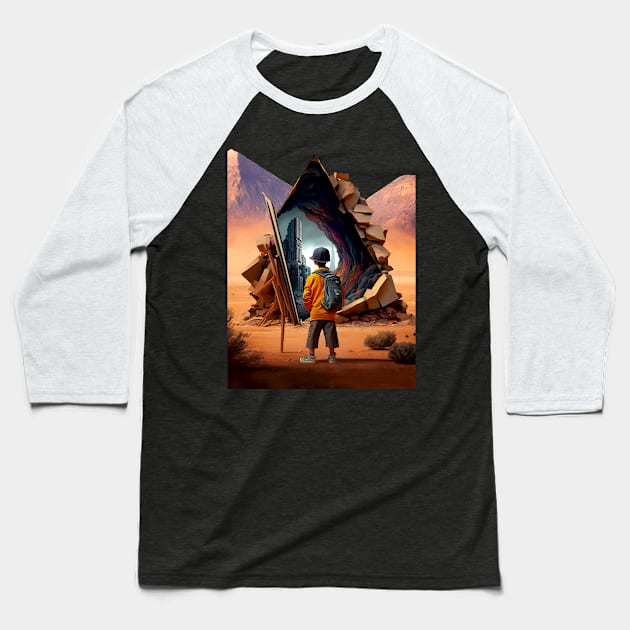 Wonderment a Time Travel Odyssey: A Journey to a Dystopian Future on a Dark Background Baseball T-Shirt by Puff Sumo